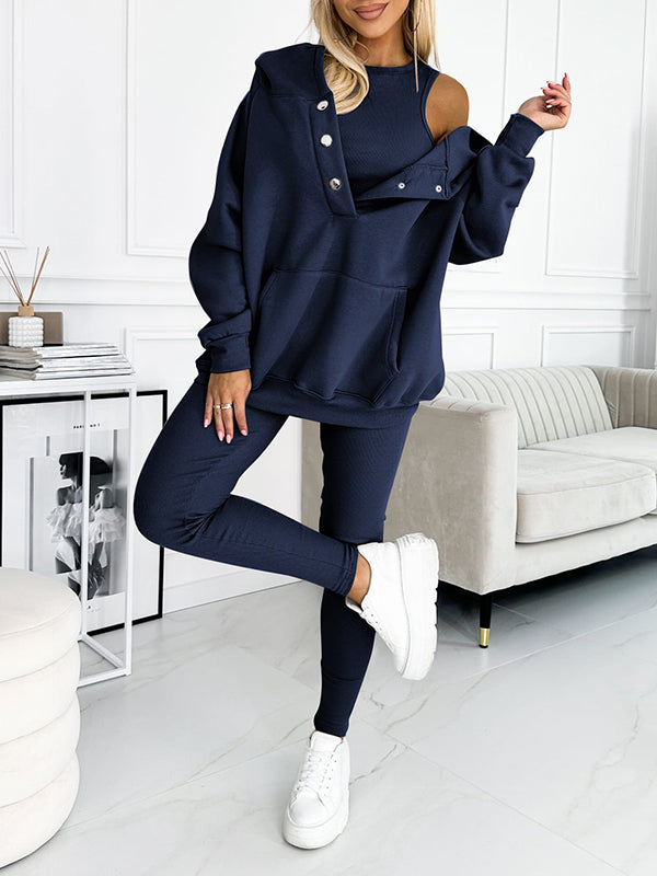Relaxed Fit Three-Piece Sweatshirt Ensemble