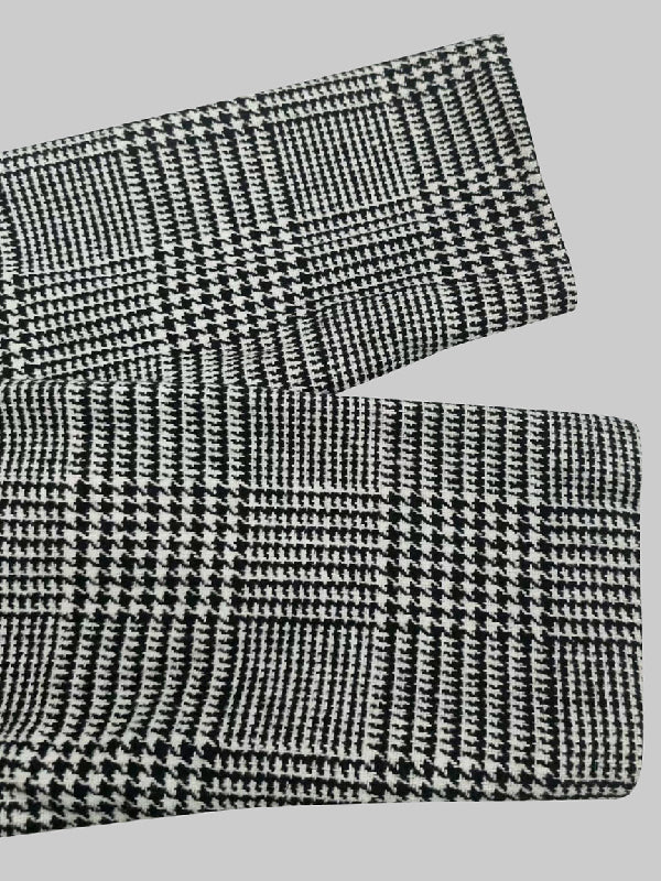 Asymmetric Houndstooth Plaid Jacket with Long Sleeves and Stand Collar
