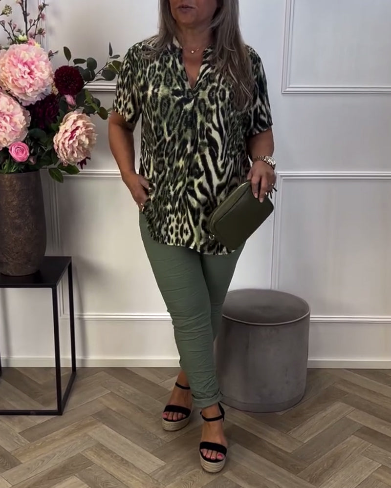 Chic Short Sleeve Leopard Print Blouse