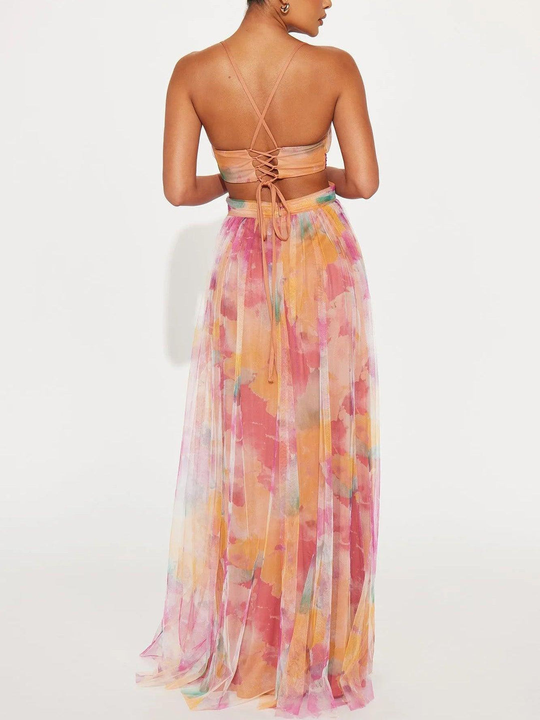 Chic V-Neck A-Line Maxi Dress with Elegant Floral Print
