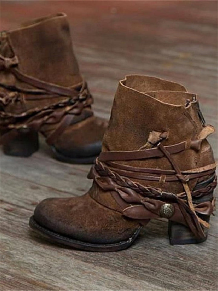 Retro Braided Lace-Up Ankle Boots