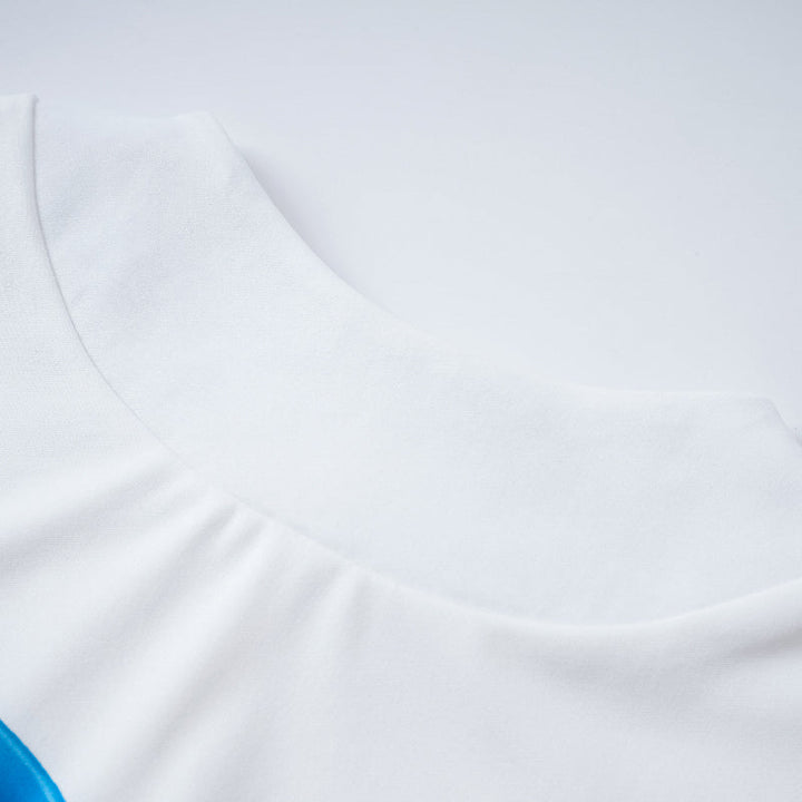 High-Neck Cap Sleeve Loose-Fit Multi-Colored Printed T-Shirt