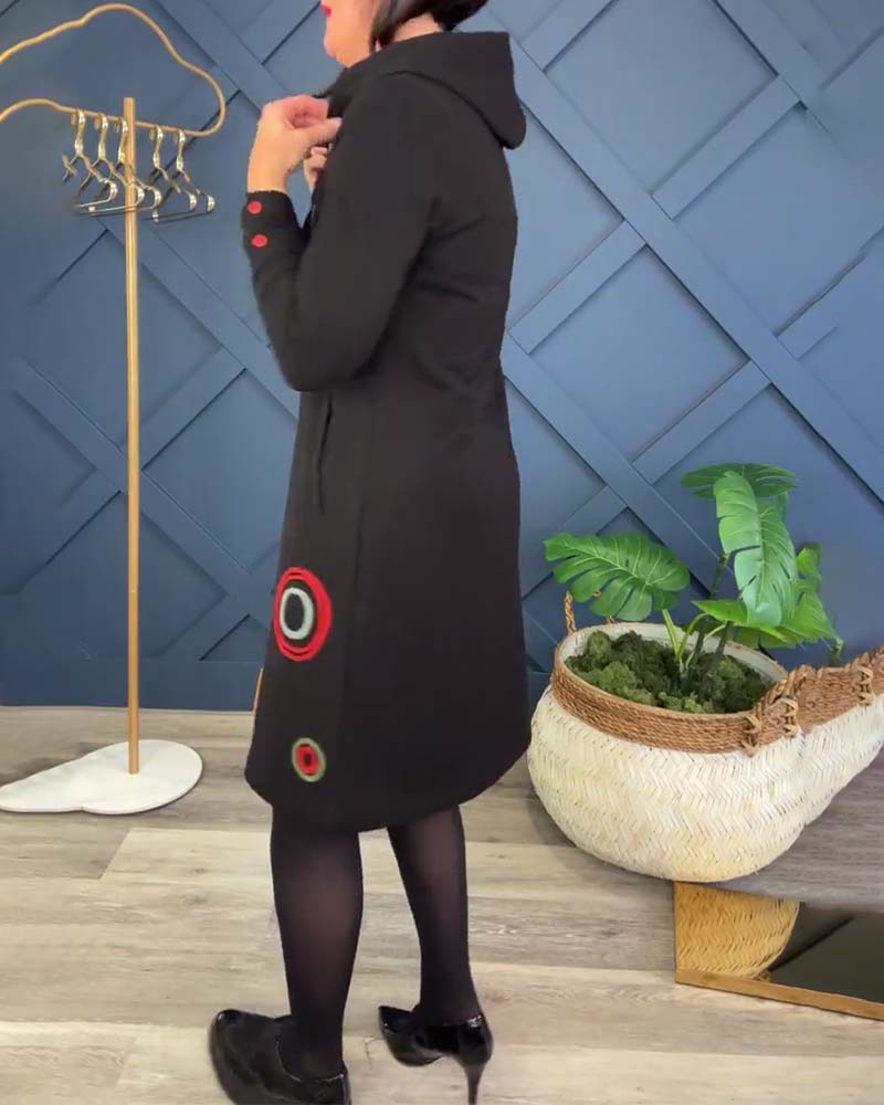 שמלה קז'ואלית עם קפוצ'ון, הדפס עיגול ורוכסן