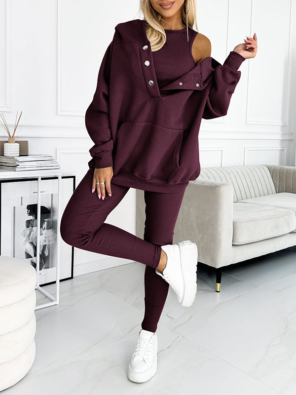 Relaxed Fit Three-Piece Sweatshirt Ensemble