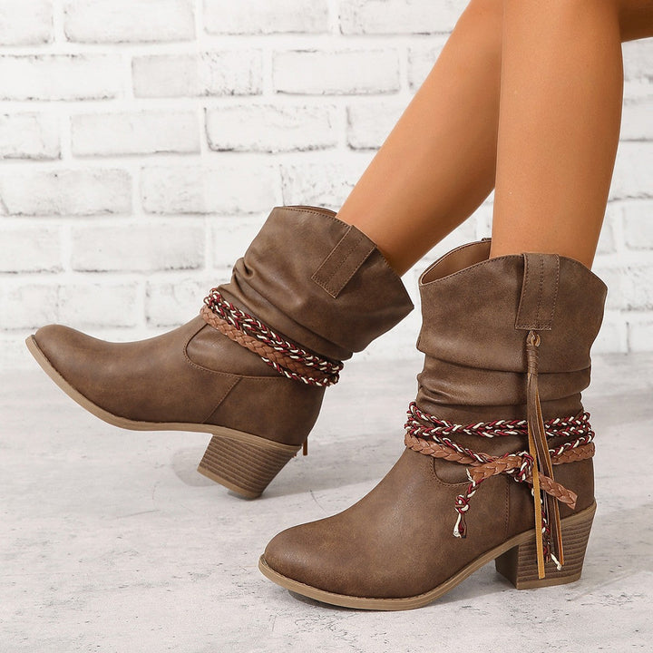Retro Western Cowboy Ankle Boots with Tassels