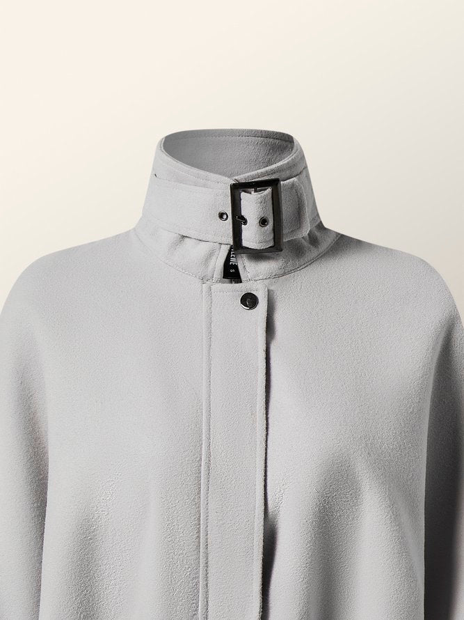 Relaxed Fit High-Low Solid Color Cape Jacket with Stand Collar
