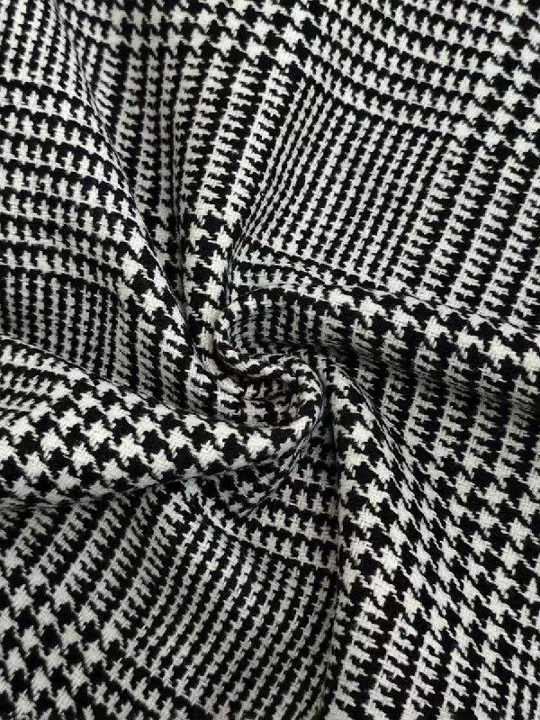Asymmetric Houndstooth Plaid Jacket with Long Sleeves and Stand Collar