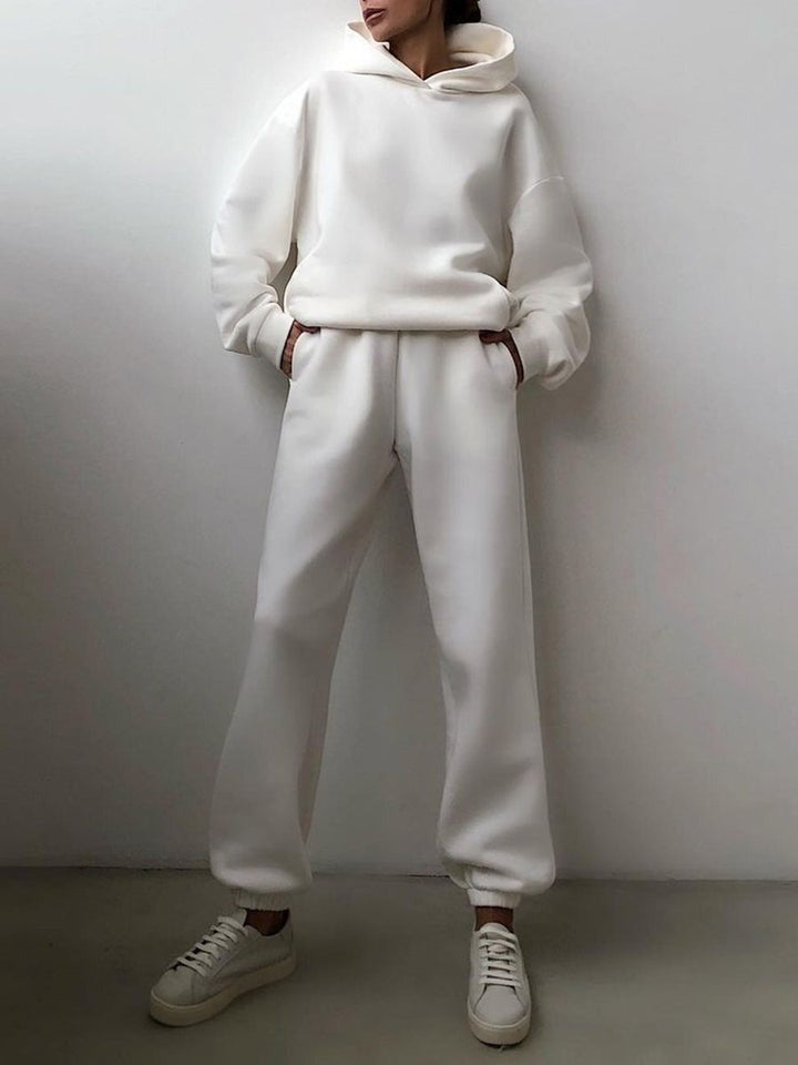Trendy Solid Color Hooded Two-Piece Set