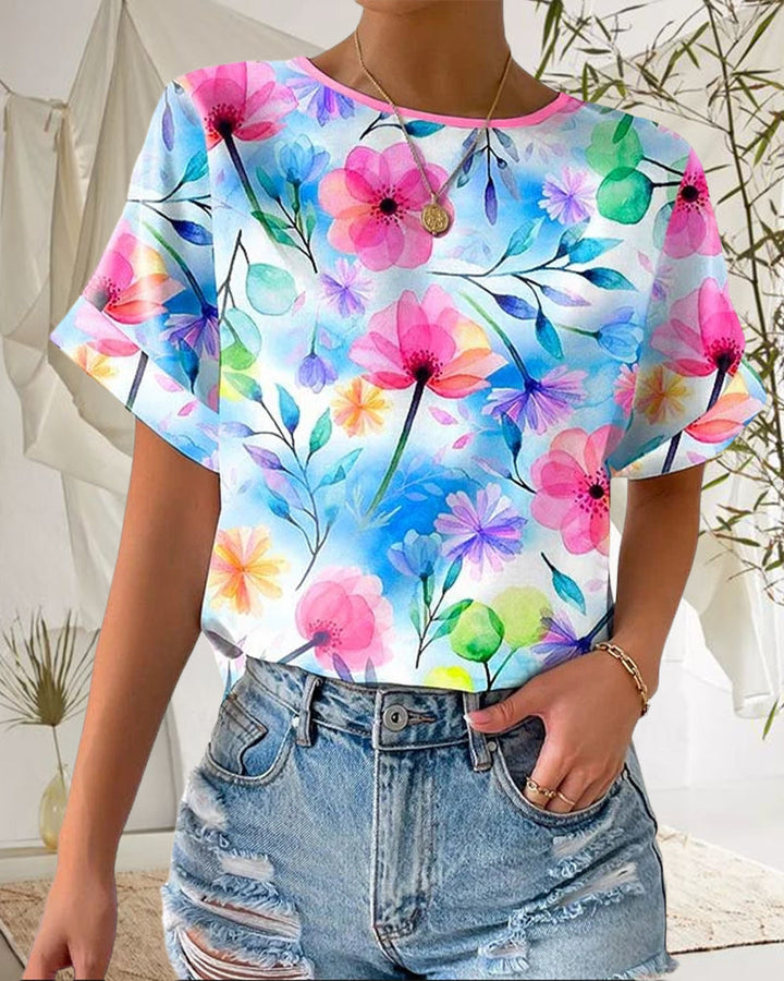 Short Sleeve Round Neck Printed Blouse