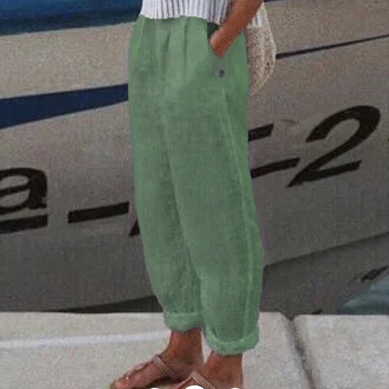 Solid Color Casual Cotton-Linen Blend Pants