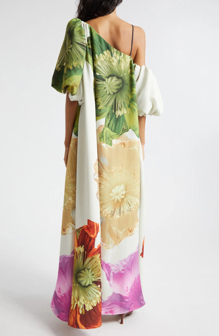 שמלת מקסי עם כתף אחת והדפס פרחוני