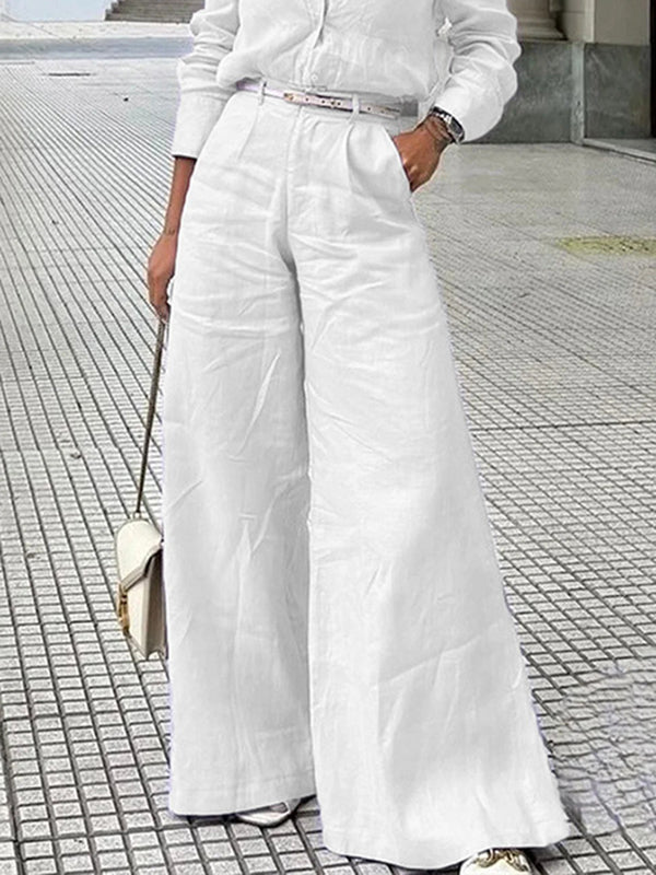Solid Color Wide Leg Trousers with Split Joint Design