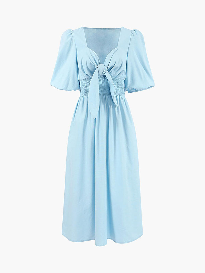 Front Tie Midi Dress in Linen Cotton