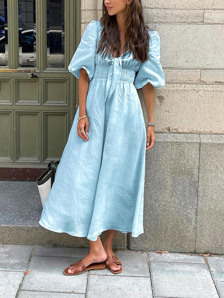 Front Tie Midi Dress in Linen Cotton