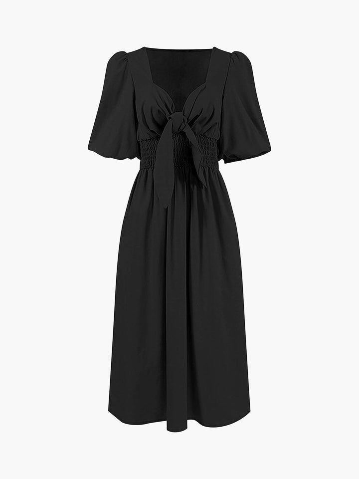 Front Tie Midi Dress in Linen Cotton
