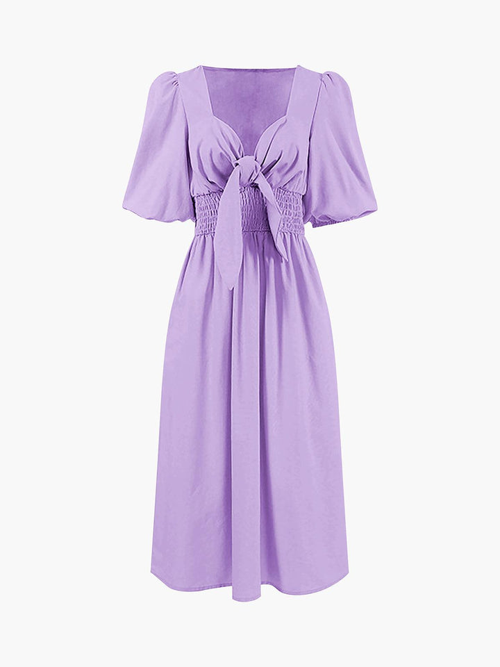 Front Tie Midi Dress in Linen Cotton