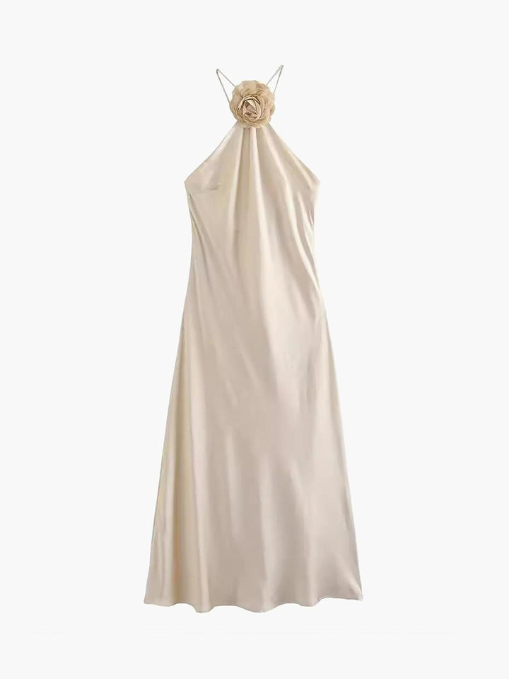 Halters Midi Dress with Satin Rosette Accents