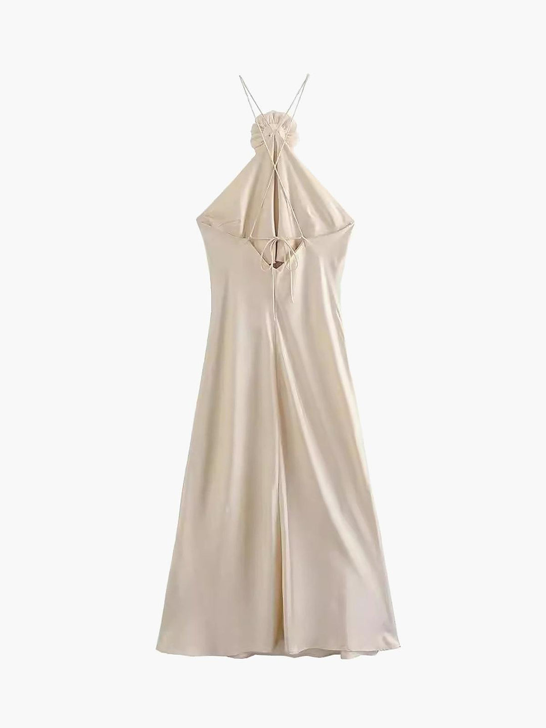 Halters Midi Dress with Satin Rosette Accents