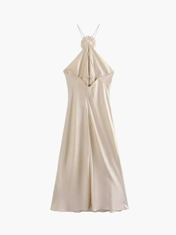 Halters Midi Dress with Satin Rosette Accents