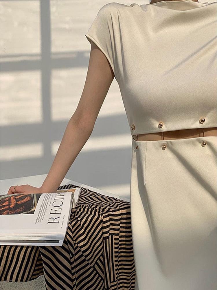 Cap Sleeve Midi Dress with Cutout Detail