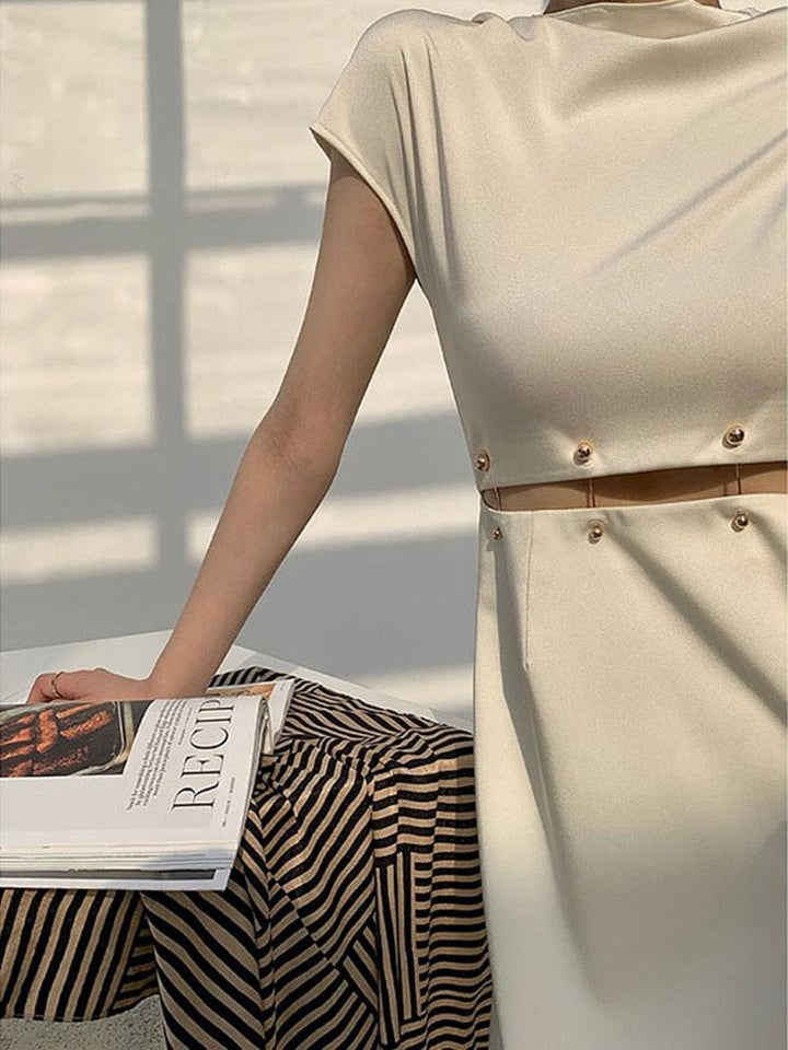 Cap Sleeve Midi Dress with Cutout Detail