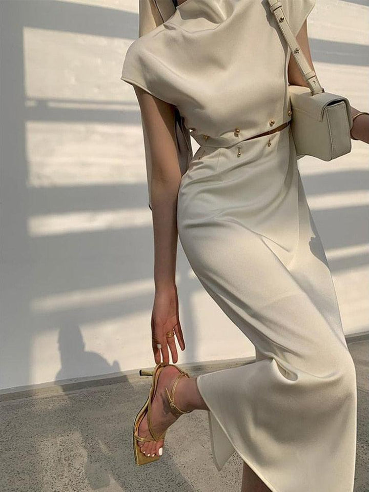 Cap Sleeve Midi Dress with Cutout Detail