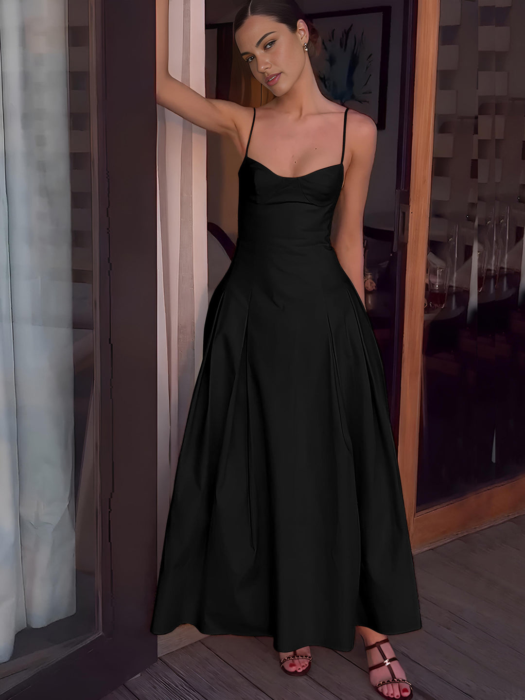 Long Pleated Camisole Dress
