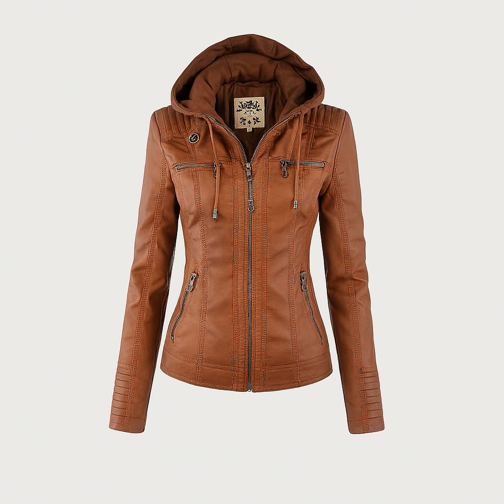 Chic and Multifunctional Hooded Leather Jacket