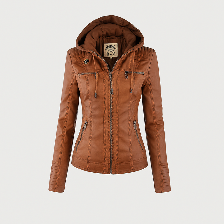 Chic and Multifunctional Hooded Leather Jacket