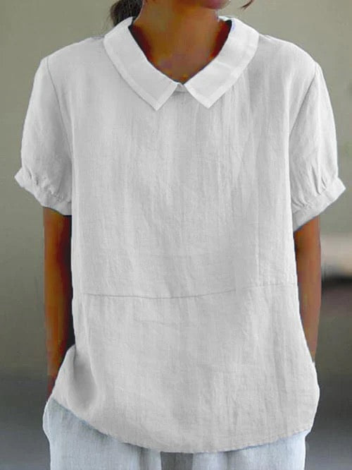 Collared Cotton Shirt with Short Sleeves