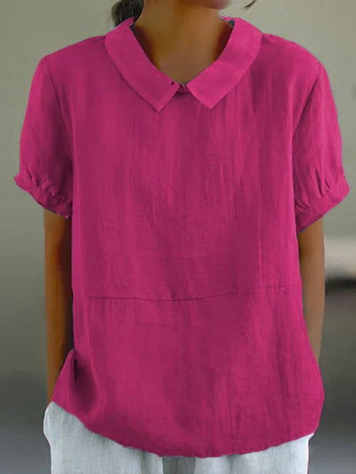 Collared Cotton Shirt with Short Sleeves