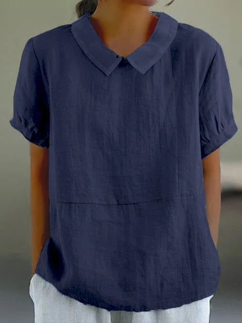 Collared Cotton Shirt with Short Sleeves