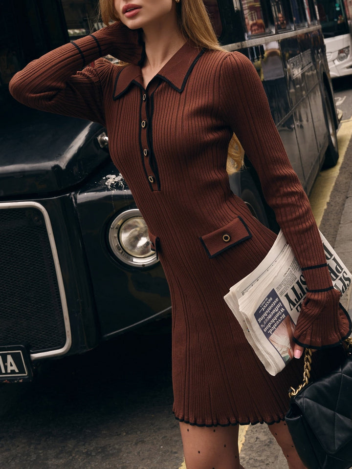 Chic Contrast Color Knitted Mini Dress in Chanel Style