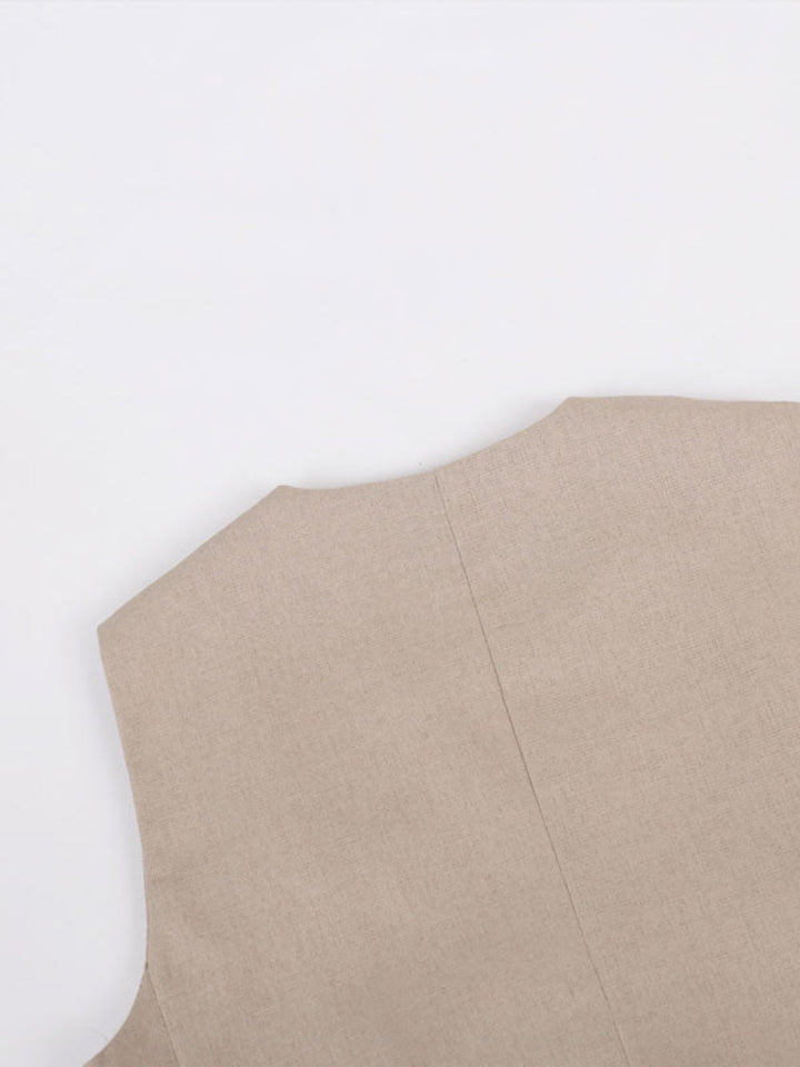 Timeless V-Neck Pleated Wide-Leg Cotton and Linen Pant Suit