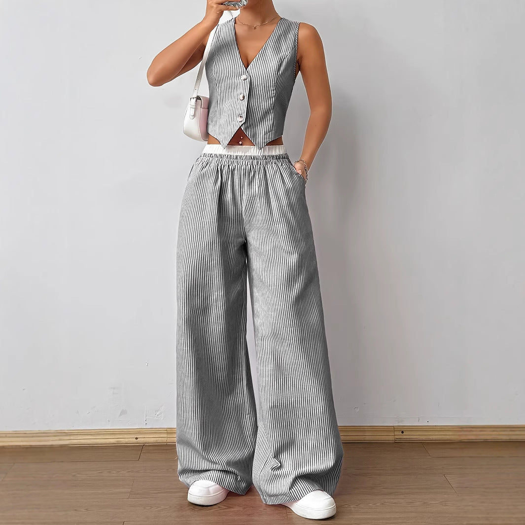 DULCE™ – Chic Sleeveless Striped Two-Piece Lounge Ensemble