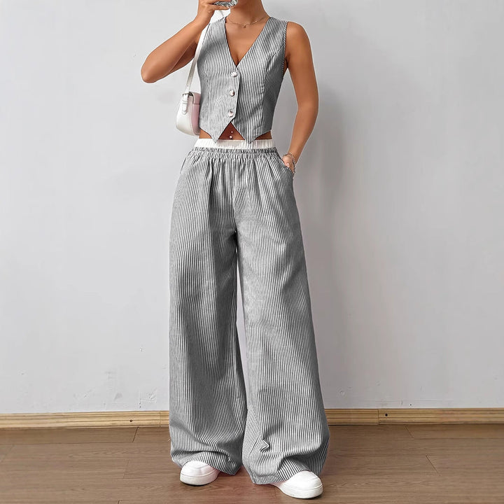 DULCE™ – Chic Sleeveless Striped Two-Piece Lounge Ensemble