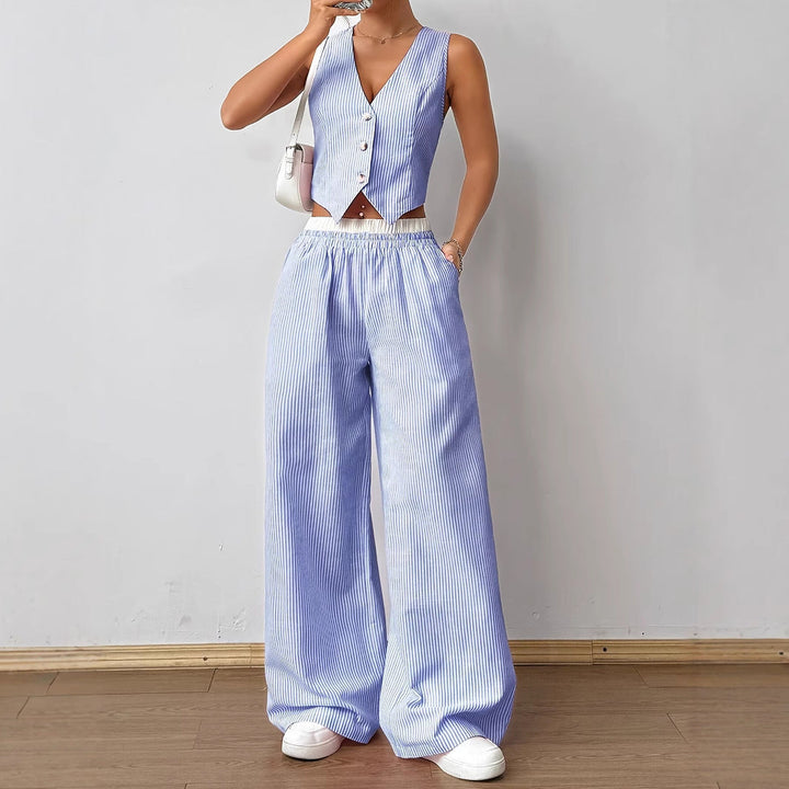 DULCE™ – Chic Sleeveless Striped Two-Piece Lounge Ensemble