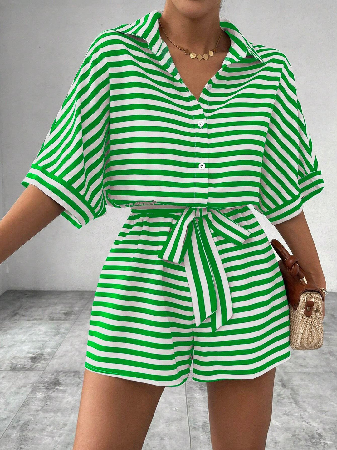 CANDIDA™ – Striped Tie-Front Casual Summer Romper