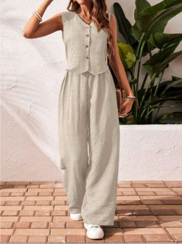 CHARISSA™ – Chic Sleeveless V-Neck Top with Matching Trousers Set