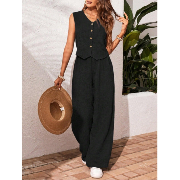 CHARISSA™ – Chic Sleeveless V-Neck Top with Matching Trousers Set
