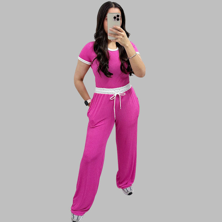 PLATU™ - Relaxed Short Sleeve Top and Flowing Wide Leg Pants Ensemble