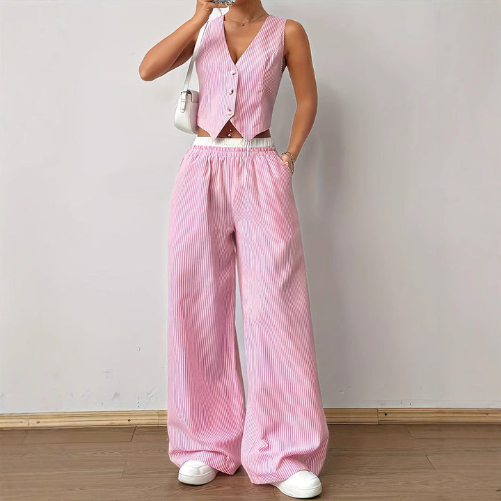 DULCE™ – Chic Sleeveless Striped Two-Piece Lounge Ensemble