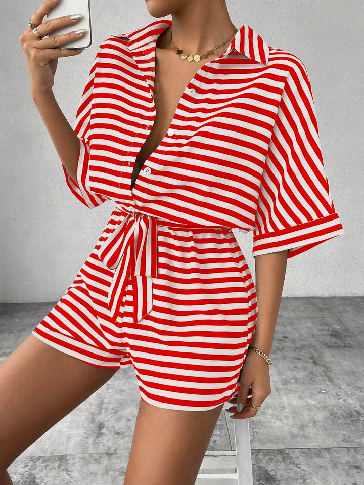 CANDIDA™ – Striped Tie-Front Casual Summer Romper