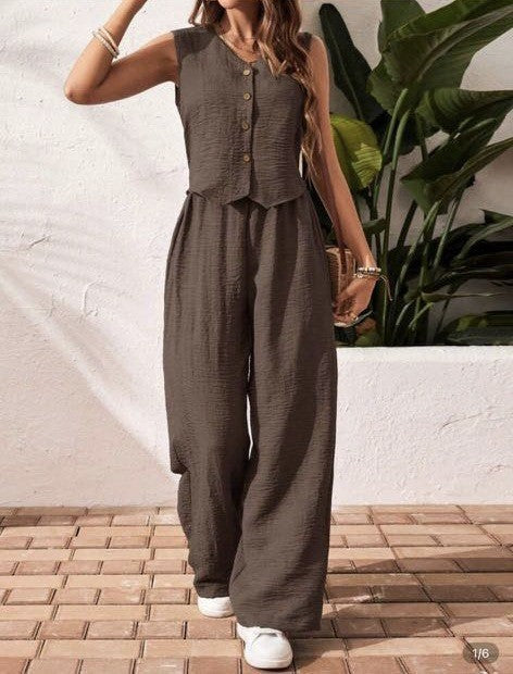 CHARISSA™ – Chic Sleeveless V-Neck Top with Matching Trousers Set