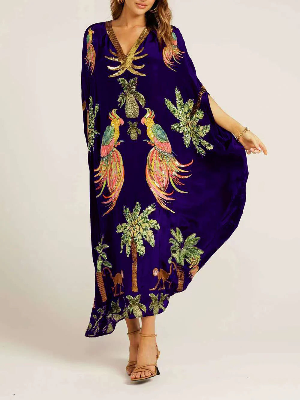 Distinctive Drop Shoulder Coconut Tree Print Dress