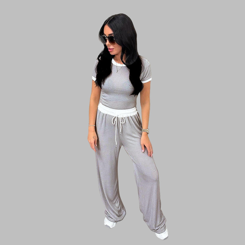 PLATU™ - Relaxed Short Sleeve Top and Flowing Wide Leg Pants Ensemble