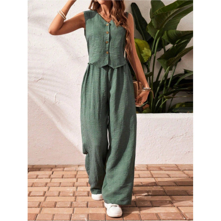 CHARISSA™ – Chic Sleeveless V-Neck Top with Matching Trousers Set