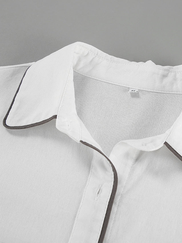 סט שני חלקים של חולצה ומכנסיים קצרים מכותנה-פשתן בצבע אחיד