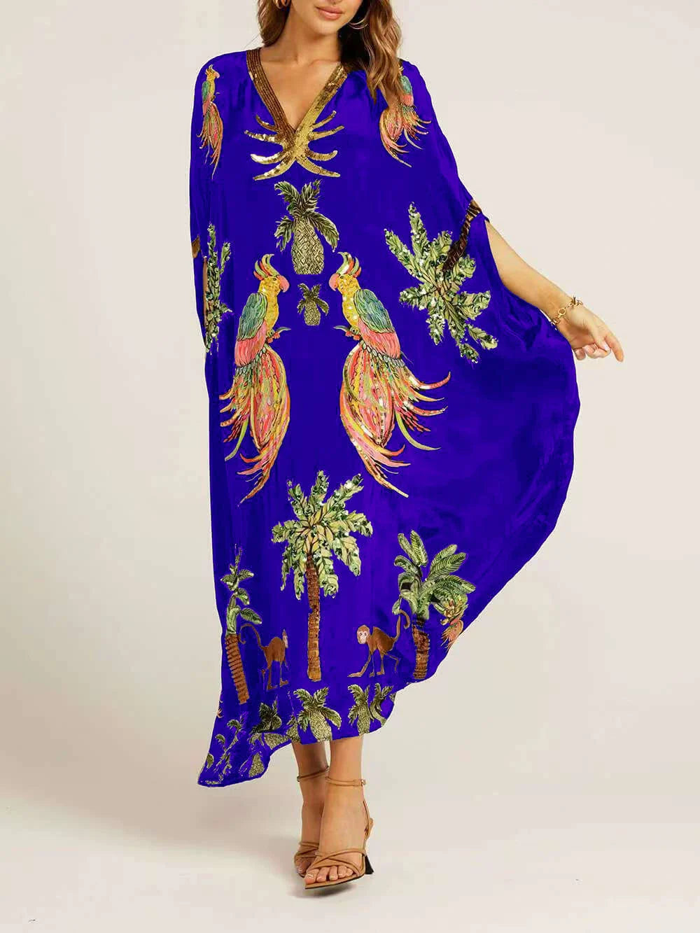 Distinctive Drop Shoulder Coconut Tree Print Dress