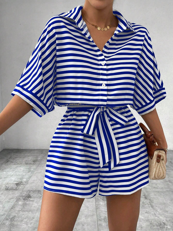 CANDIDA™ – Striped Tie-Front Casual Summer Romper